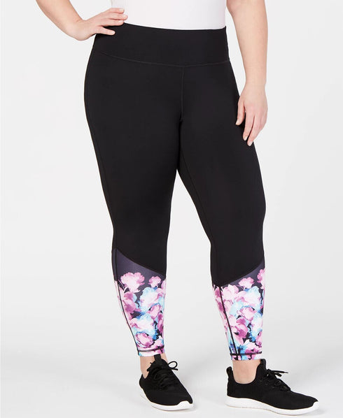 Ideology Women's Plus Ankle Athletic Leggings Black Floral Size 2X